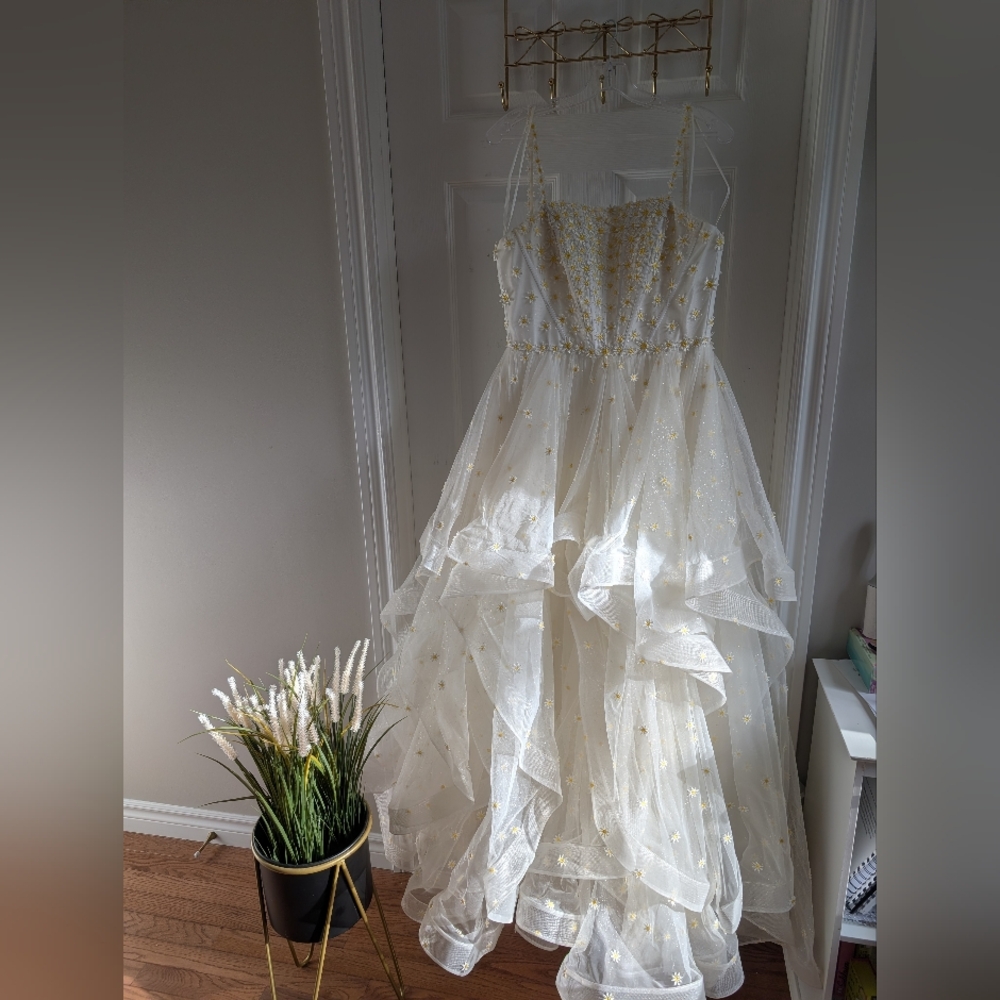 Elegant White And Daisy Gown